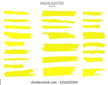 Set Vector highlighter. Hand drawn yellow highlight marker stripes. Vector illustration EPS10