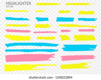 Set Vector highlighter. Hand drawn color highlight marker stripes. Vector illustration EPS10