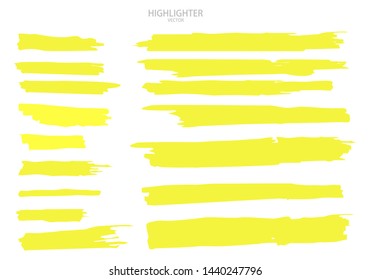 Set Vector highlighter. Hand drawn yellow highlight marker stripes. Vector illustration EPS10