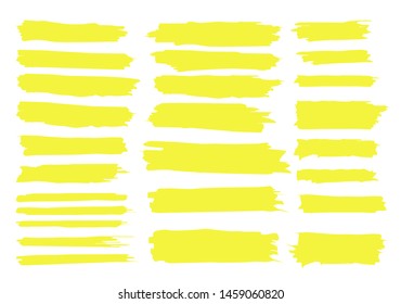 Set Vector highlighter. Hand drawn yellow highlight marker stripes. Vector illustration EPS10