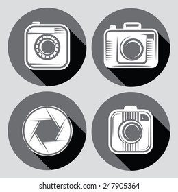 set of vector hipster cameras or web icons with long shadow