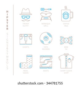 Set of vector hipster icons and concepts in mono thin line style