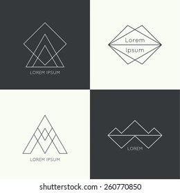 Set of vector hipster logo, badge, monogram, banner, insignias. 