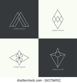 Set of vector hipster logo, badge, monogram, banner, insignias. Border and frame.  