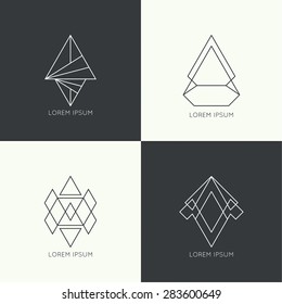 Set of vector hipster logo, badge, monogram, banner, insignias. 