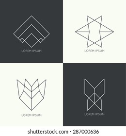 Set of vector hipster logo, badge, monogram, banner, insignias.