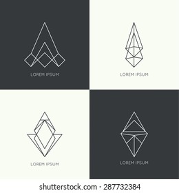 Set of vector hipster logo, badge, monogram, banner, insignias.