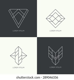 Set of vector hipster logo, badge, monogram, banner, insignias. 