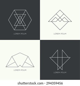 Set of vector hipster logo, badge, monogram, banner, insignias. 