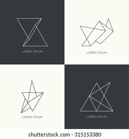 Set of vector hipster logo, badge, monogram, banner, insignias. 