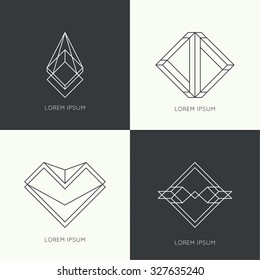 Set of vector hipster logo, badge, monogram, banner, insignias. Border and frame. 