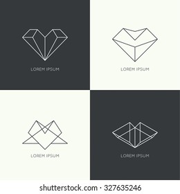 Set of vector hipster logo, badge, monogram, banner, insignias. 