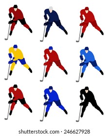 Set vector hockey players in the national jerseys