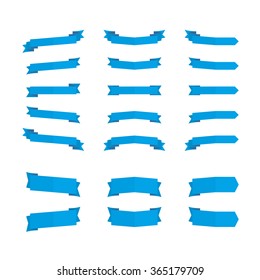 Set of vector holiday blue ribbons. Flat festive ribbons on a white background panel for future use in your banners, flyers and vector illustration!