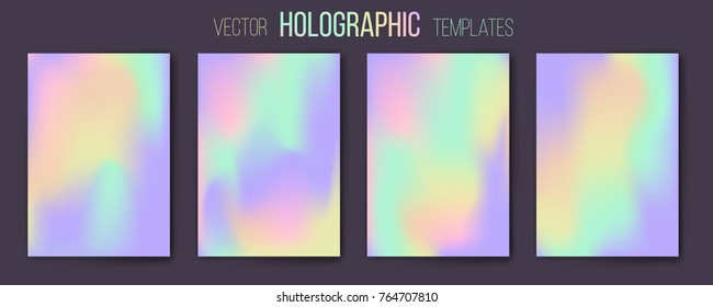 Set of vector holographic gradient templates. Empty blank templates for cover, presentation, brochure or background. Easy to modify and resize. Was made using full vector gradient mesh tool