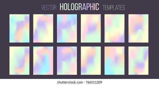 Set of vector holographic gradient templates. Empty blank templates for cover, presentation, brochure or background. Easy to modify and resize. Was made using full vector gradient mesh tool