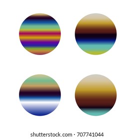 Set of Vector holographic linear gradients. Pale purple, pink, yellow, brown, cyan, teal green and blue rainbow gradient. 
