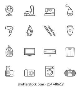 Set of vector home appliances and electronics contur icons