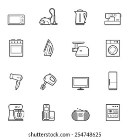 Set of vector home appliances and electronics contur icons