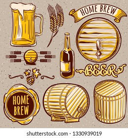 Set of vector home brew craft beer design elements