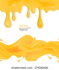 A set of vector honey drips seamless patterns and blots on white background