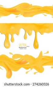 A set of vector honey drips seamless patterns and blots on white background