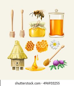 Set of vector honey icons.