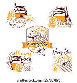 Set of vector honey logos, labels, badges and design elements for your design 