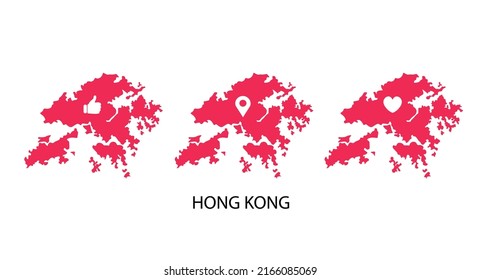 Set of vector hongkong maps. with location icon, heart icon and like icon. Vector illustration.
