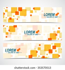 Set of the vector horizontal banners.  Background with colorful squares, line, dot. Modern stylish design.