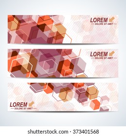 Set of the vector horizontal banners. Background with colorful hexagons. Modern stylish design