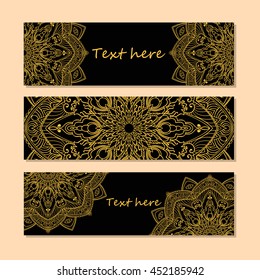 set vector horizontal banners with colorful mandala. The national collection of headers for the site. Islam, Arabic, Indian, ottoman motifs. Oriental colorful mandala.