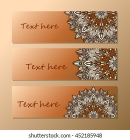 set vector horizontal banners with colorful mandala. The national collection of headers for the site. Islam, Arabic, Indian, ottoman motifs. Oriental colorful mandala.