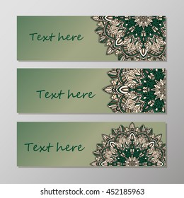 set vector horizontal banners with colorful mandala. The national collection of headers for the site. Islam, Arabic, Indian, ottoman motifs. Oriental colorful mandala.