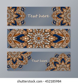 set vector horizontal banners with colorful mandala. The national collection of headers for the site. Islam, Arabic, Indian, ottoman motifs. Oriental colorful mandala.