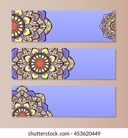 set vector horizontal banners with colorful mandala. The national collection of headers for the site. Islam, Arabic, Indian, ottoman motifs. Oriental colorful mandala.
