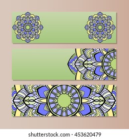 set vector horizontal banners with colorful mandala. The national collection of headers for the site. Islam, Arabic, Indian, ottoman motifs. Oriental colorful mandala.