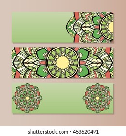 set vector horizontal banners with colorful mandala. The national collection of headers for the site. Islam, Arabic, Indian, ottoman motifs. Oriental colorful mandala.