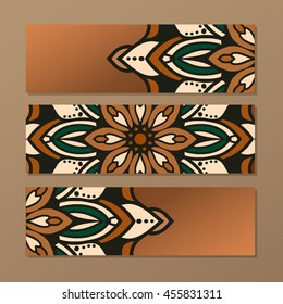 set vector horizontal banners with colorful mandala. Islam, Arabic, Indian, ottoman motifs. Oriental color mandalas