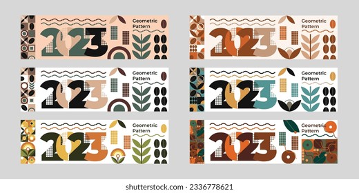 Conjunto de banderas horizontales vectoriales, formas geométricas, elementos abstractos. Banner horizontal de Shayulon.