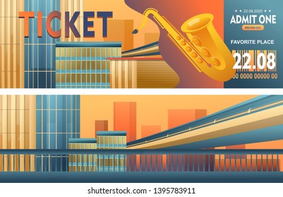 Set of vector horizontal banners, musical theme, jazz on city streets, two sides isolated