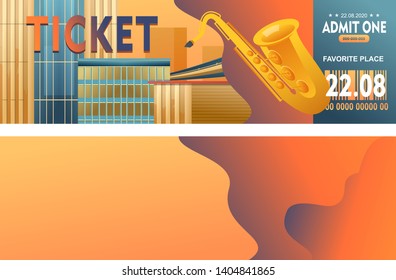 Set of vector horizontal banners, musical theme, jazz on city streets, two sides isolated