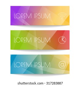 Set of vector horizontal infographic banners. Three label templates for diagram, graph, presentation. EPS10 website header templates.