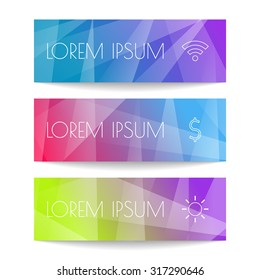 Set of vector horizontal infographic banners. Three label templates for diagram, graph, presentation. EPS10 website header templates.