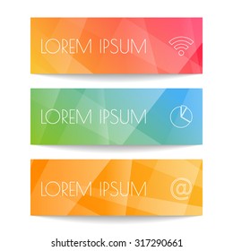 Set of vector horizontal infographic banners. Three label templates for diagram, graph, presentation. EPS10 website header templates.