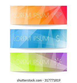 Set of vector horizontal infographic banners. Three label templates for diagram, graph, presentation. EPS10 website header templates.