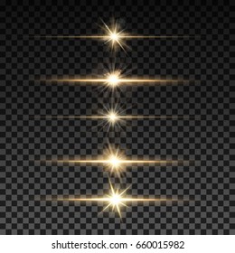 Set of vector horizontal lighting sparks on transparent background