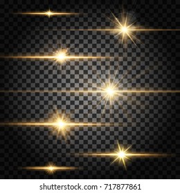 Set of vector horizontal lighting sparks on transparent background