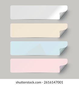 Set of vector horizontal realistic paper labels with different colors on transparent background.