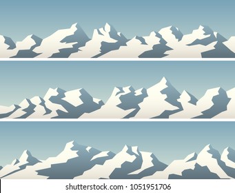 Set of vector horizontal simple banner with snowy mountains.